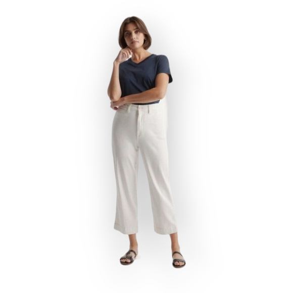 Quince Women's Stretch Cotton Twill Wide-leg Cropped Pants✨️ Highrise White - Picture 2 of 6